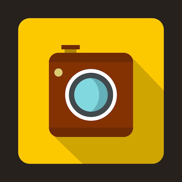 Photo camera icon in flat style on a yellow background vector illustration