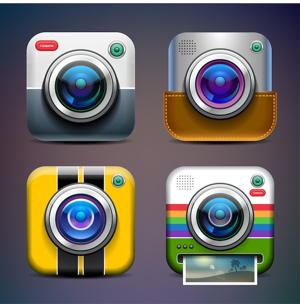 Photo camera icon set.