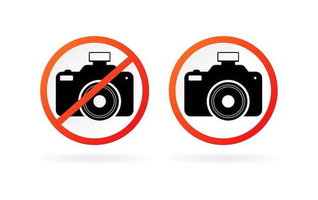 photo camera prohibitory sign flat and silhuette style vector icons