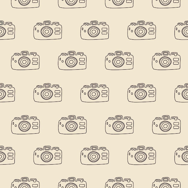 Photo camera seamless pattern Graphic vector draw illustration with cameras in catroon style