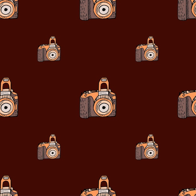 Photo camera vintage seamless pattern. Retro photo cameras design.