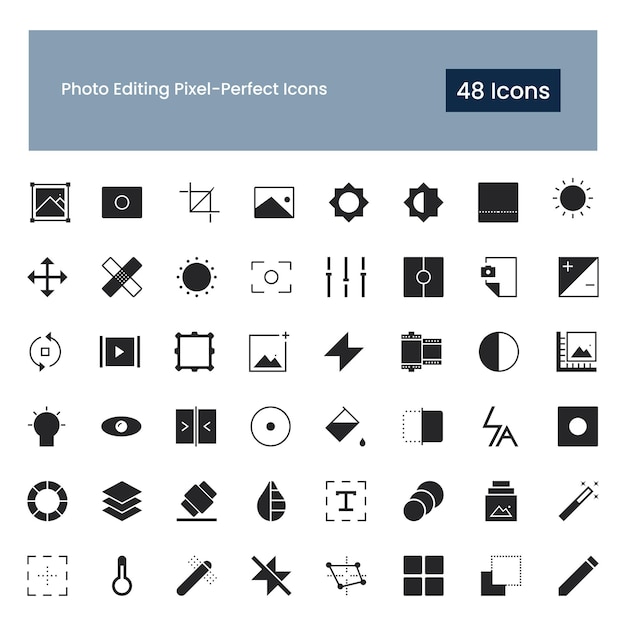 photo editing glyph icons set