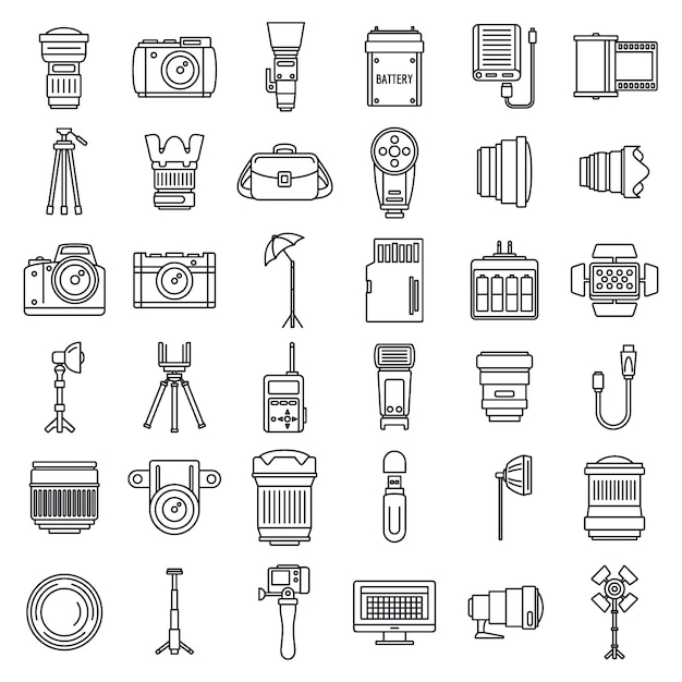 Photo equipment icons set