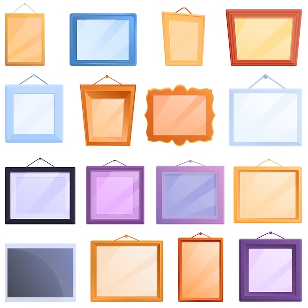 Photo frame icons set, cartoon style