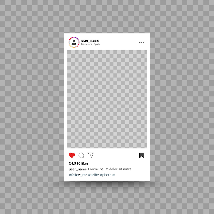 Instagramの投稿インターフェイステンプレートソーシャルメディア現代のUIデザインベクトル写真に触発されたフォトフレーム...