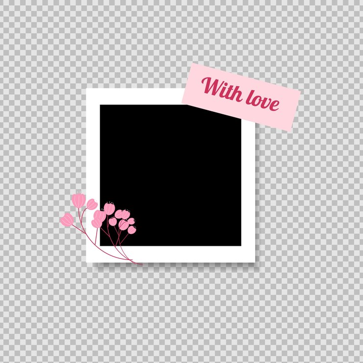 Vector photo frame mockup scrapbook realistic with shadows sticker and flower on background