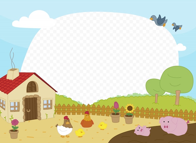 Vector photo frame with scene on the farm