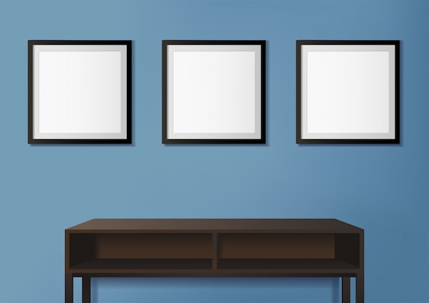 Vector photo frames on blue wall