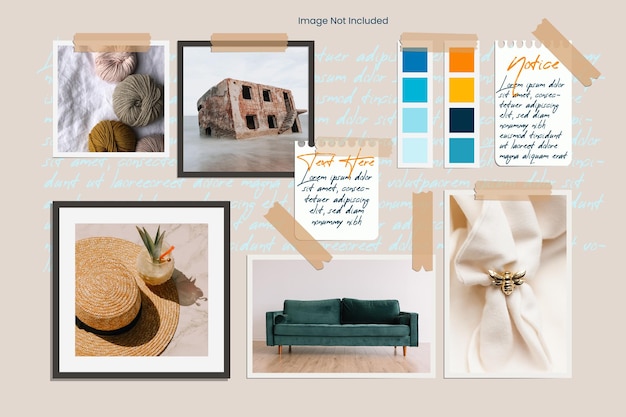 Vector photo frames and color palette mood board