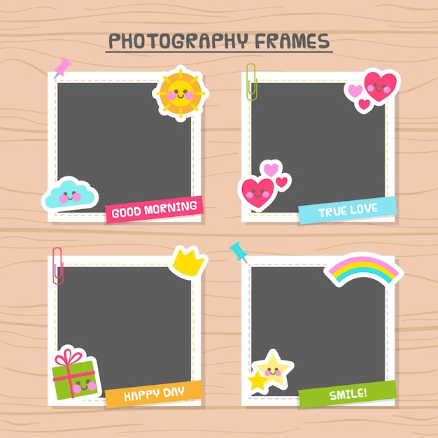 Photo frames decorated with beautiful elements