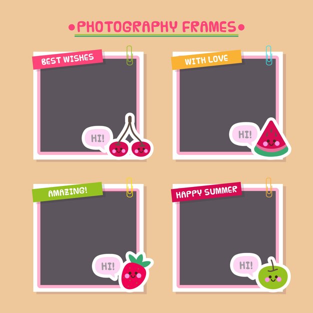 Photo frames decorated with fruit