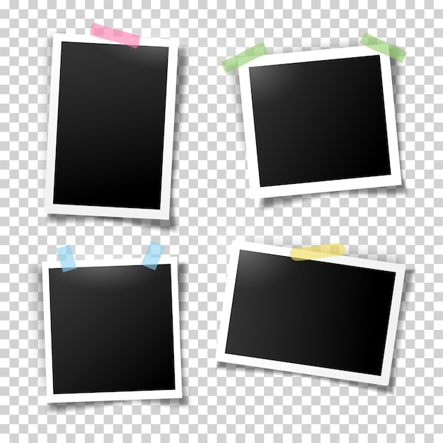 photo frames fixed with adhesive tape vector templates set illustration of realistic empty photo