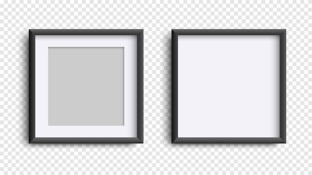 Рамки для фотографий на белом, реалистичные квадратные черные рамки макет, векторный набор