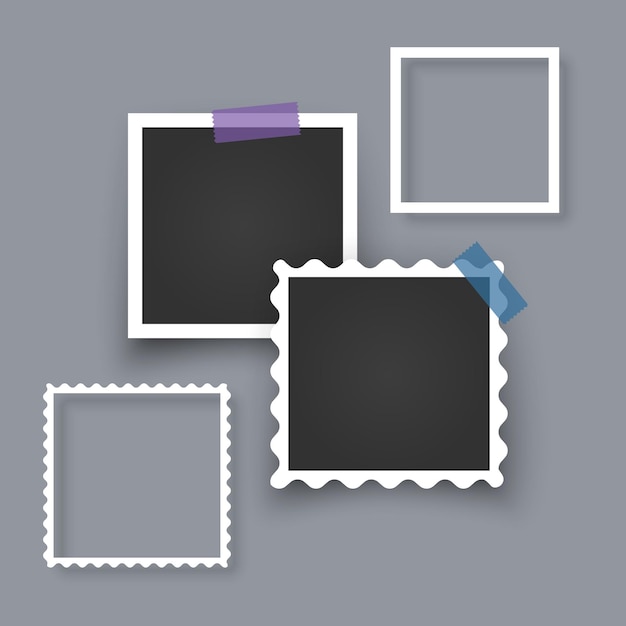 Photo frames realistic Empty white photos frame vintage with adhesive tapes