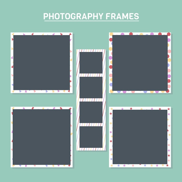 Vector photo frames with colorful backgrounds