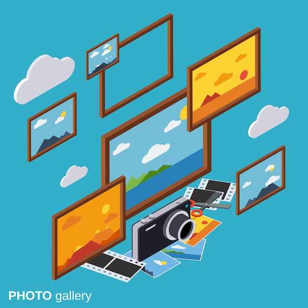 Photo gallery flat isometric vector concept illustration