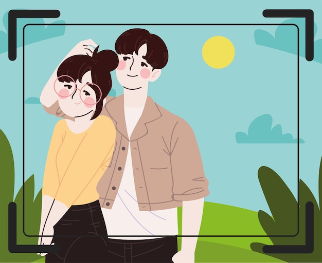 Vector photo happy korean couple