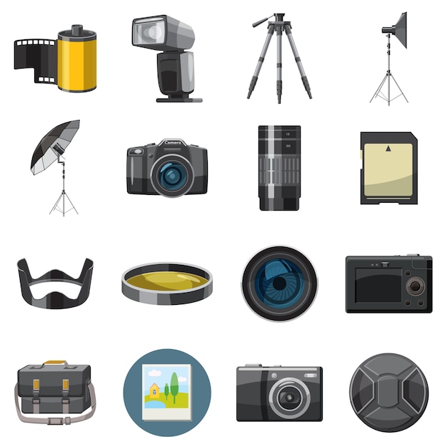 Photo icons set, catoon style