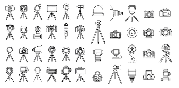 Photo lens technology different digital and vintage cam pictogram Isolated icon vector set