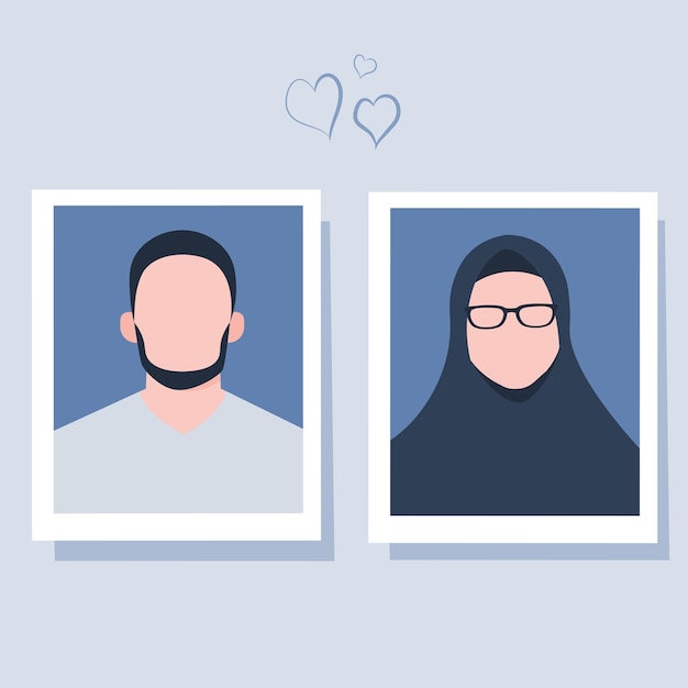 Vector photo of prospective muslim husband and wife on blue background