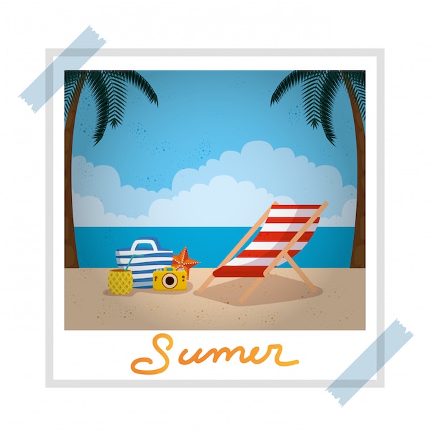 Photo snapshot with summer beach and chair set icons