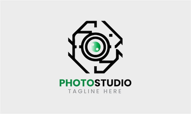 Photo studio camera icon film lens light vector logo modern minimalist unique studio template