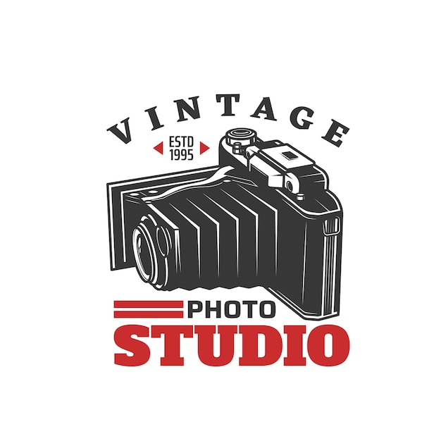 Photo studio icon with vintage photo camera