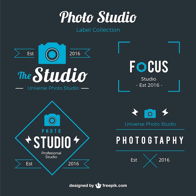 Vector photo studio labels in blue color