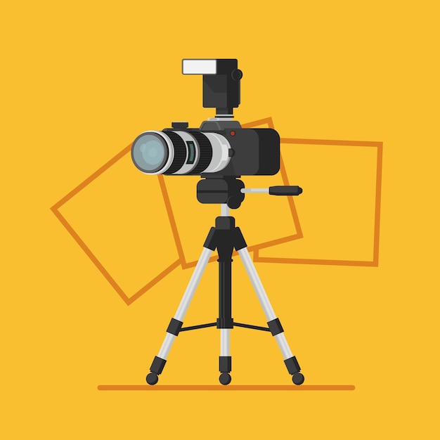 Vector photo studio logo with photo camera on tripod