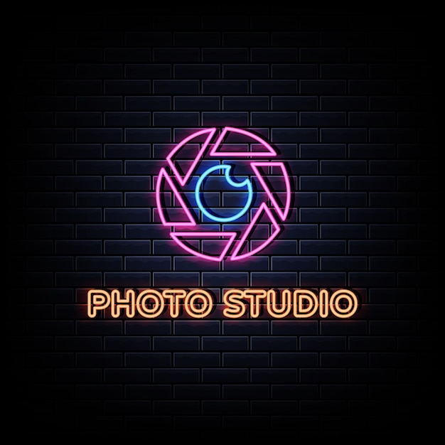 Vector photo studio neon signs style text