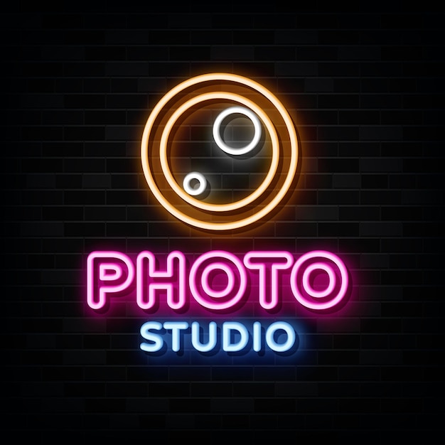 Studio fotografico insegne al neon vettore