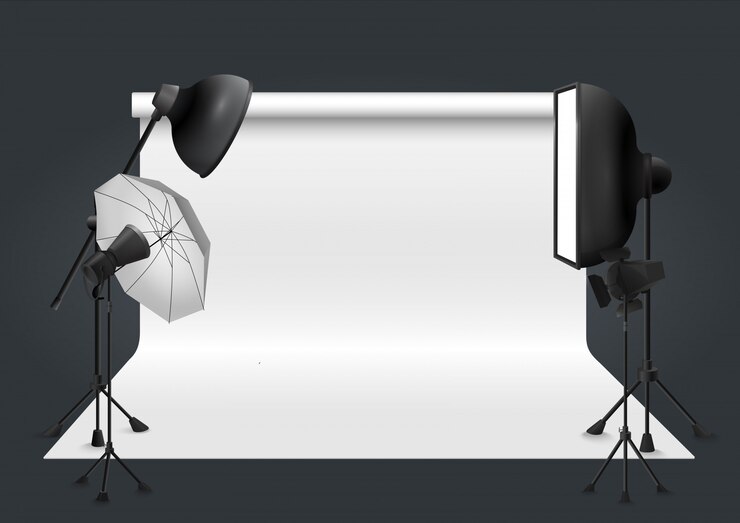 Vector photo studio with lighting equipment. vector illustration.