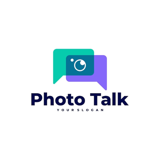 PHOTO TALK CHAT 카메라 로고 터 아이콘 일러스트레이션