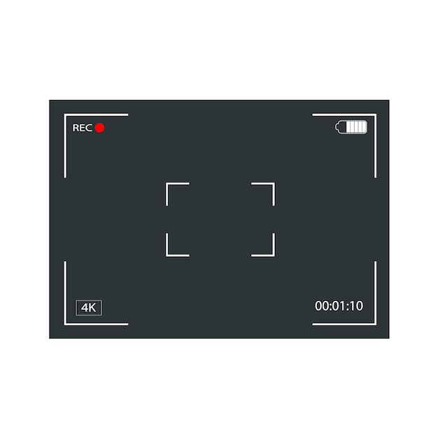 Vector photo or video camera viewfinder grid with many shooting settings on screen.