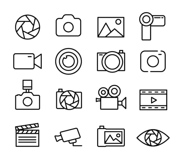 Photo and video set icons thin line photography icon photo camera icon