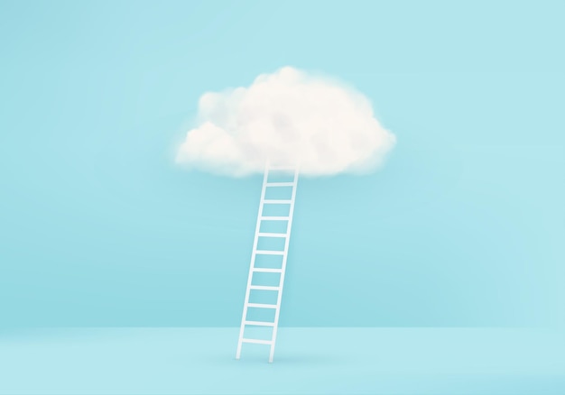 Photo a white staircase ending in clouds on a blue background the concept of success and leadership