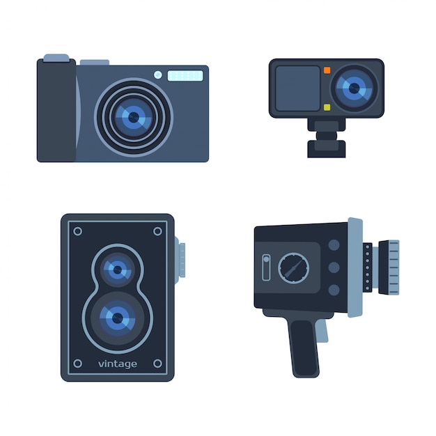 Vector photograph digital equipment camera set