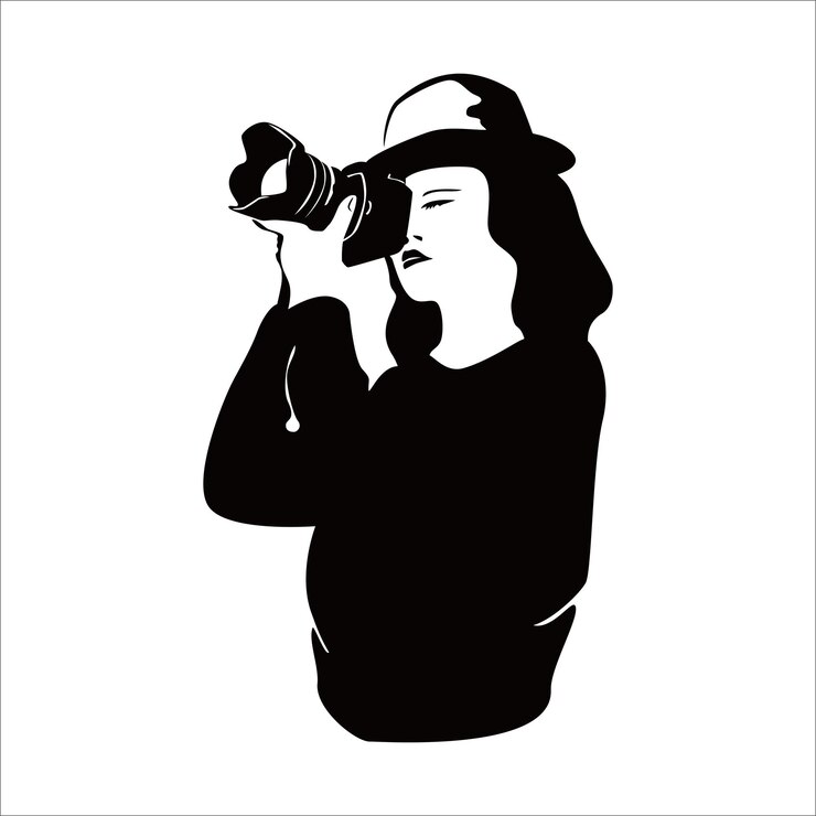 Vector 사진 실루엣. 사람들은 카메라 벡터 삽화를 사용합니다. 전문 사진가.