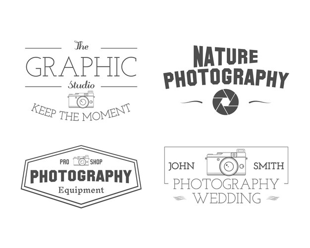 Photographer Badges and Labels in Vintage Style Simple Line unique design Retro theme for photo studio photographers equipment store Signs logos insignias Vector