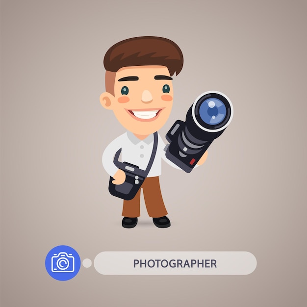 Photographer cartoon character with camera