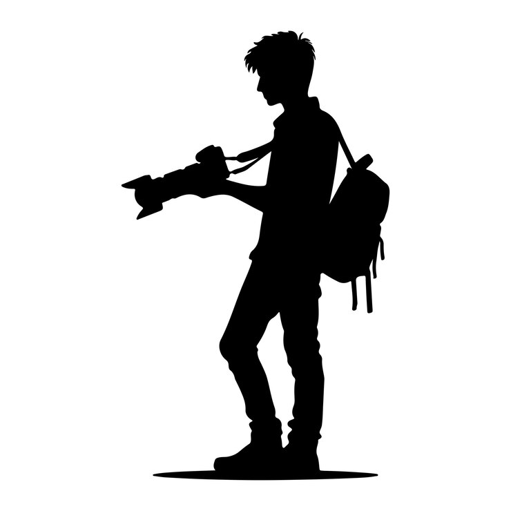 Vector photographer and cemera man pencil sketch art silhouette style vector design