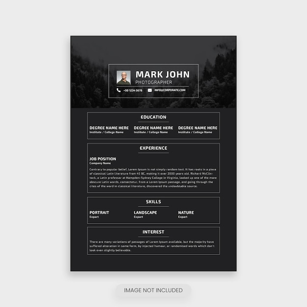 Photographer cv resume template