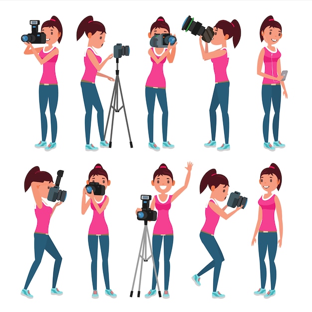 Vector photographer female set