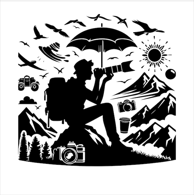 Photographer man camera silhouette vector illustration