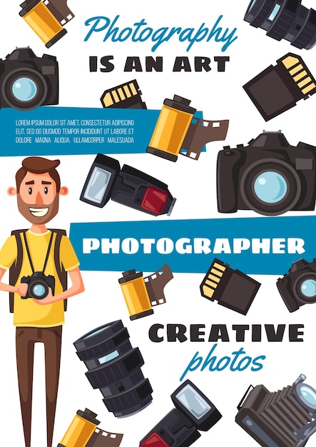 Vector photographer man equipment and accessories