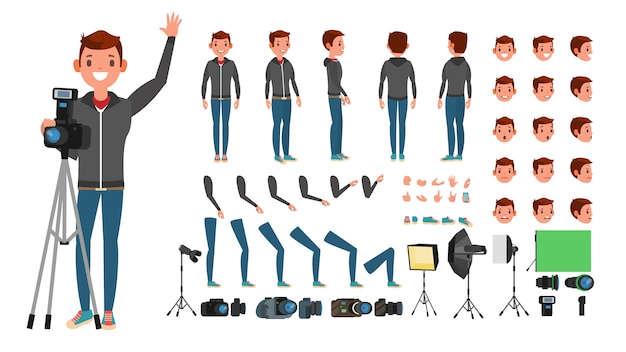 Vector photographer man set