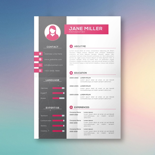 Vector photographer modern cv design