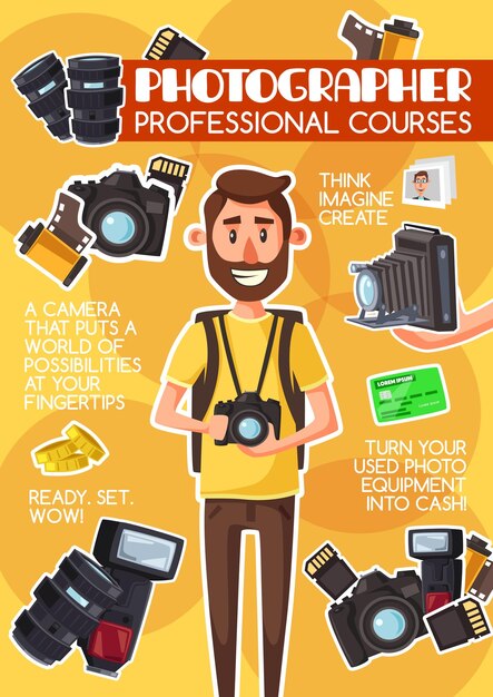 Vector photographer professional courses school poster