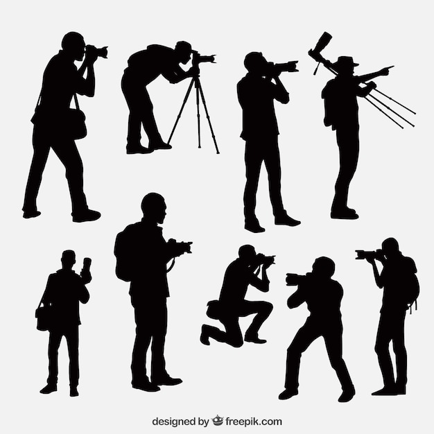 Photographer silhouettes in different positions