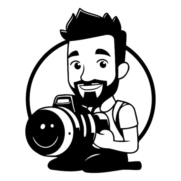 Photographer with camera cartoon character vector illustration in a flat style